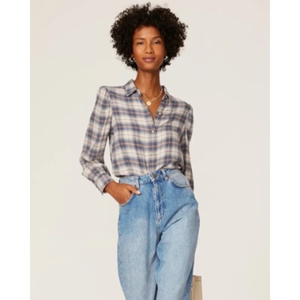 Rails Angelica Plaid Flannel Shirt Women's Size Small | Pink Navy Button‎ Down